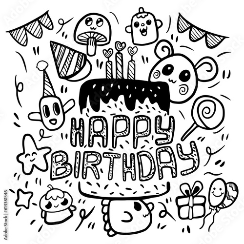 hand drawn illustration doodles  birthday doodles  gift doodles  birthday wishes  happy doodles  cute  stars  cake  candy  vector illustration