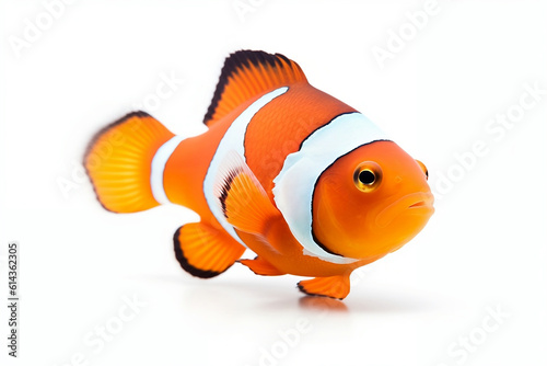 Orange clown fish on white background.