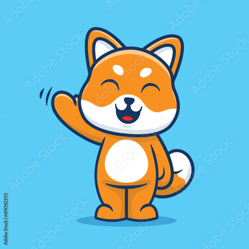 Cute shiba inu dog waving cartoon vector illustration isolated