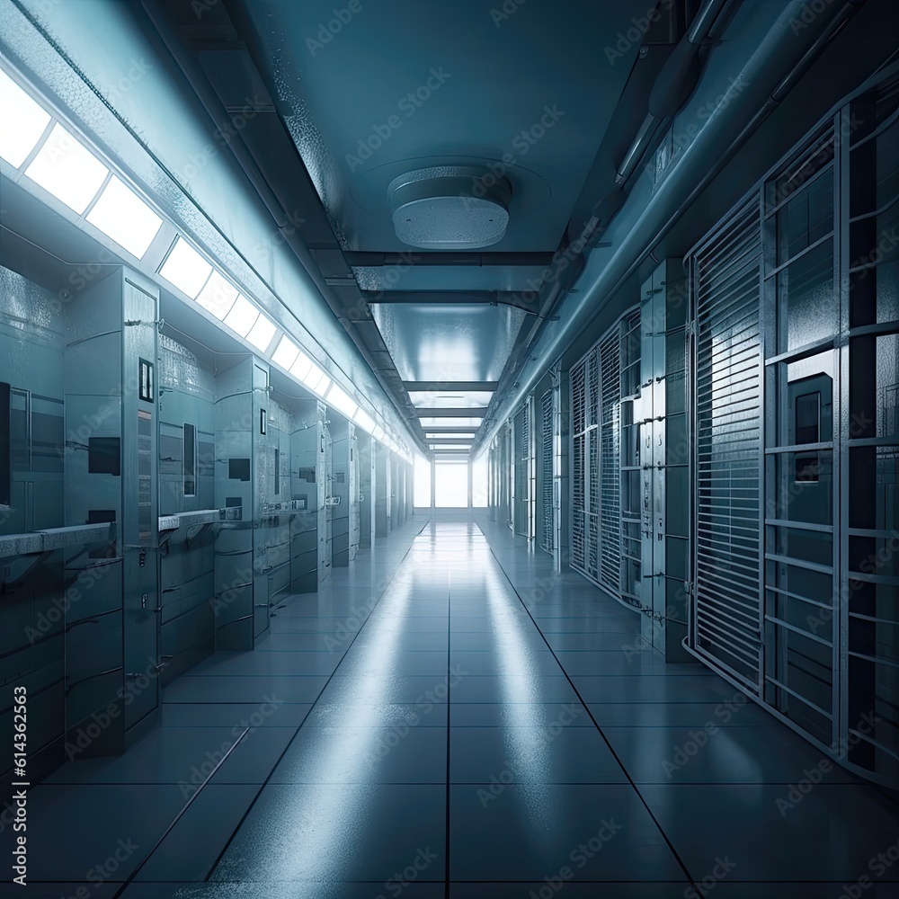 Jail and hallway. Generative AI