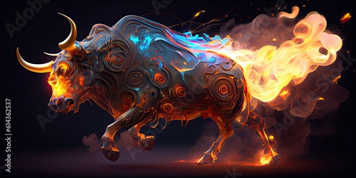 Powerful fighting bull concept. Generative AI © Miguel Aguirre