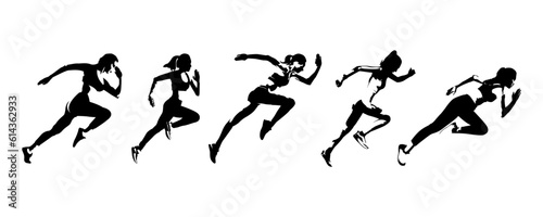 Running woman silhouette. Set of female sprinter vector illustration