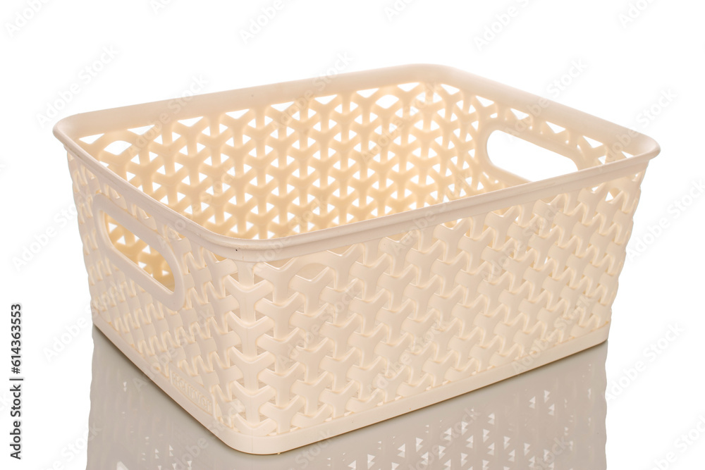 One plastic container, macro, isolated on white background. One plastic container, macro, isolated on white background.