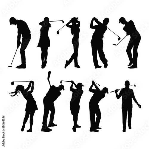 set of golfer sports vector silhouette