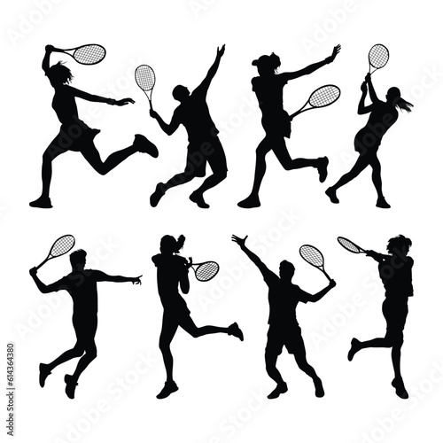 Set of Vector Tennis player Silhouette