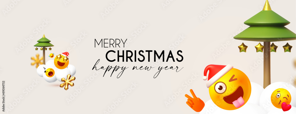 Merry Christmas and Happy New Year funny design template with smiling Santa Claus faces. Happy holidays. Merry Christmas and Happy New Year funny design template with smiling Santa Claus faces. Happy holidays.