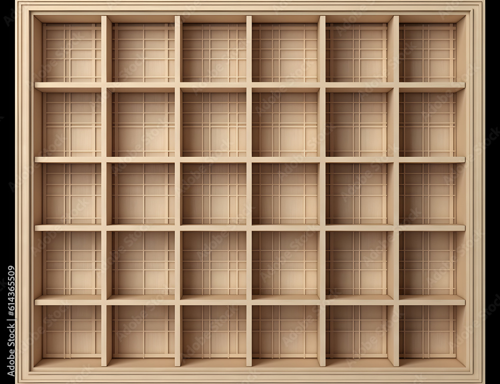 Wooden bookcase isolated on black background Generative AI