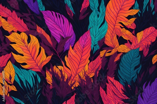 Captivating Tropical Leaves Form an Array of Vibrant Fluorescent Hues.