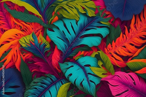 Captivating Tropical Leaves Form an Array of Vibrant Fluorescent Hues.