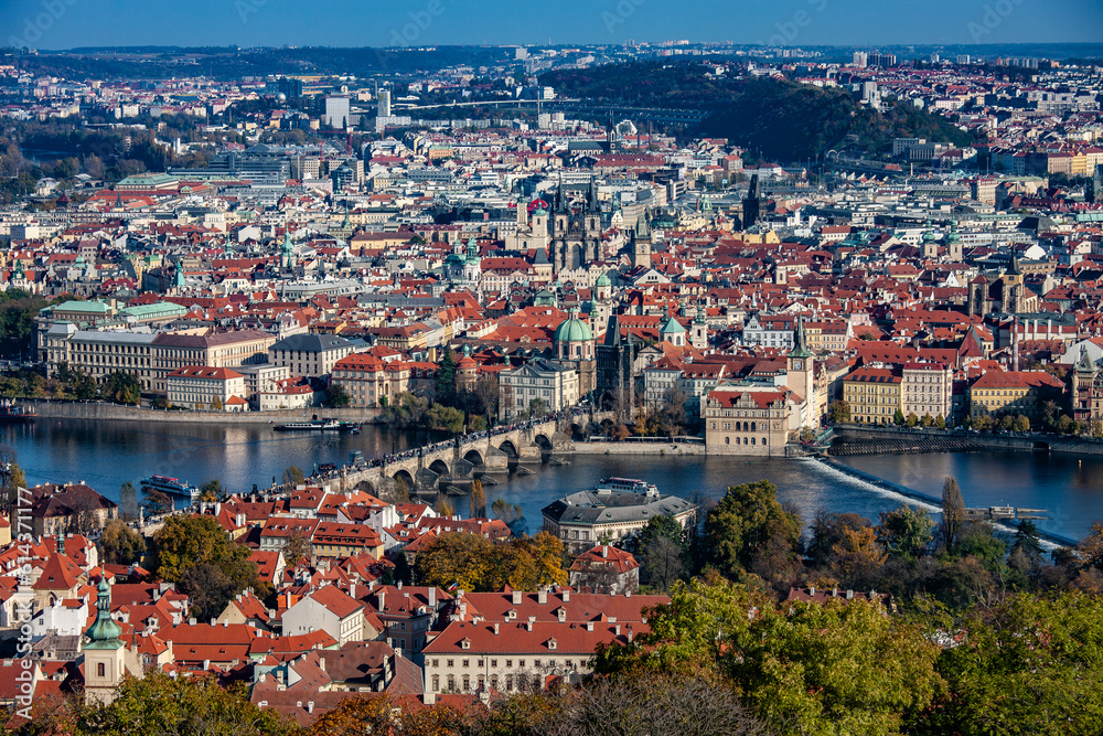 Prague, the capital of the Czech Republic view from the Petřín lookout tower.