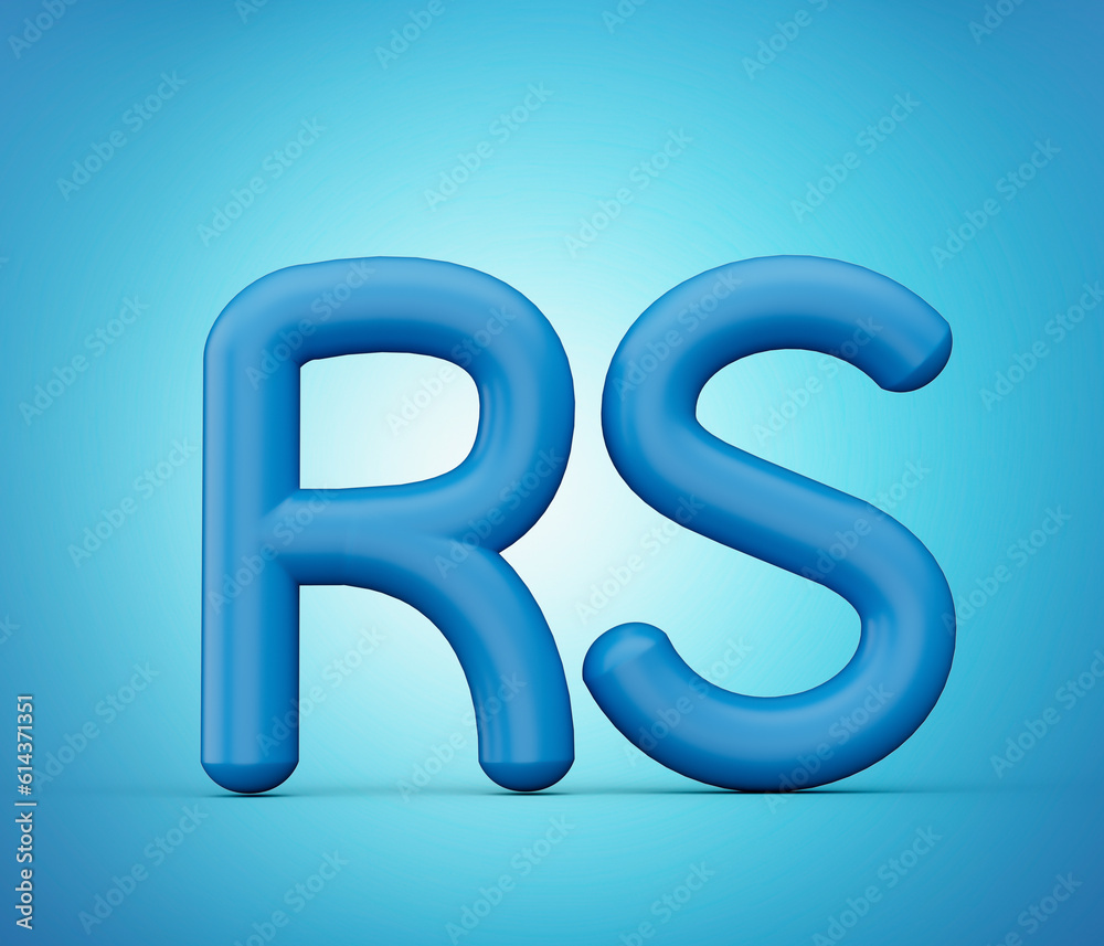 3d Shiny Blue Pakistani Rupee RS Currency Icon Isolated On Blue Background, 3d illustration 3d Shiny Blue Pakistani Rupee RS Currency Icon Isolated On Blue Background, 3d illustration