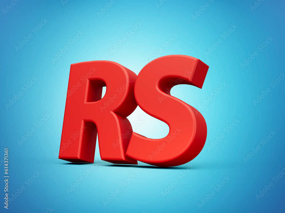3d Shiny Red Pakistani Rupee RS Currency Icon Symbol Isolated On Blue Background, 3d illustration 3d Shiny Red Pakistani Rupee RS Currency Icon Symbol Isolated On Blue Background, 3d illustration