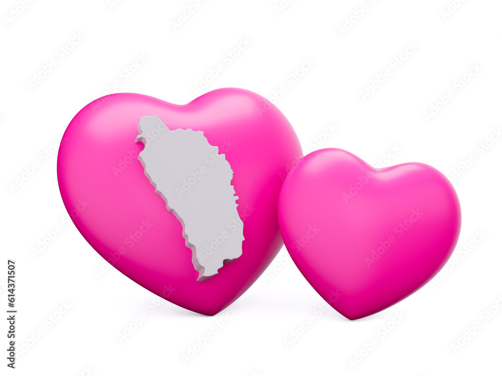 3d Shiny Pink Hearts With 3d White Map Of Dominica Isolated On White Background 3d illustration