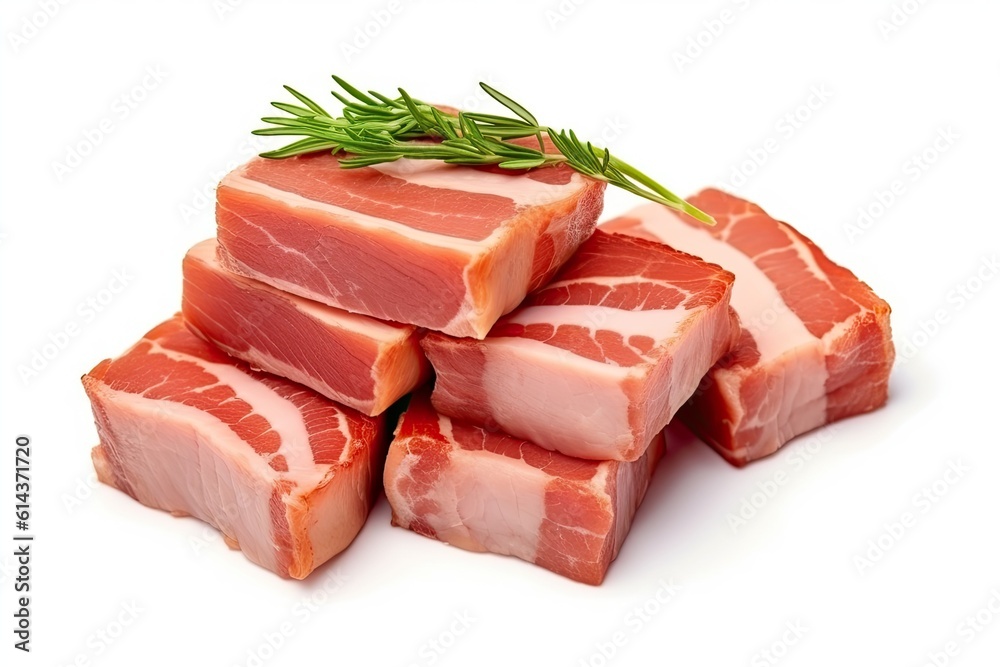  A Few Slices Of Raw Pork Belly On White Background