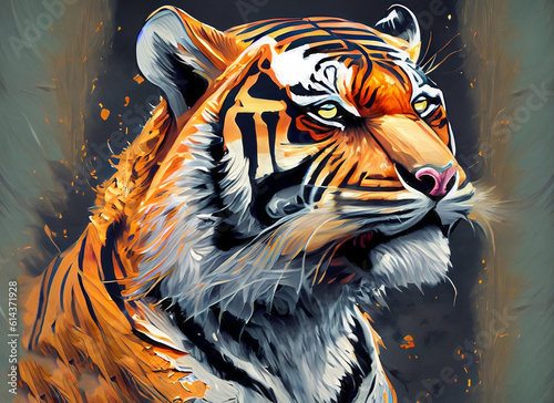 Oil painting of a tiger done with art. Generative ai