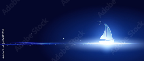 Dream of setting sail on the blue background of a sailing ship in the sea