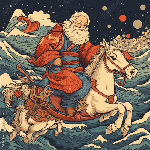 Santa Claus in the style of Ukiyoe