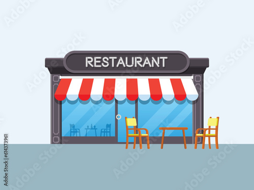 Facade of restaurant vector flat illustration.