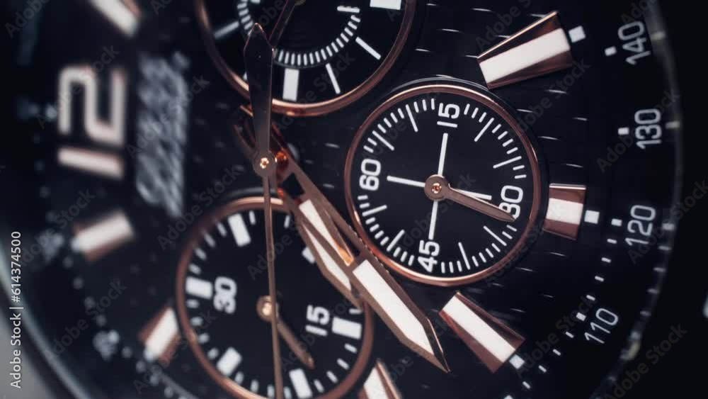 Macro shot of clock face. Time lapse. Rotating arrow. Time is money. Wrist watch. Clocks running fast. Close-up in 4K, UHD Macro shot of clock face. Time lapse. Rotating arrow. Time is money. Wrist watch. Clocks running fast. Close-up in 4K, UHD