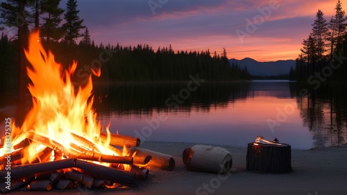  campfire by the lake generated by Ai