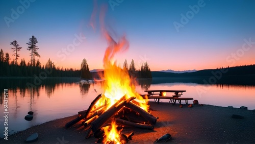 campfire on the lake generated by Ai