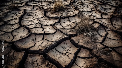 DRY AND CRACKED EARTH. DROUGHT DUE TO CLIMATE CHANGE. GENERATIVE AI.