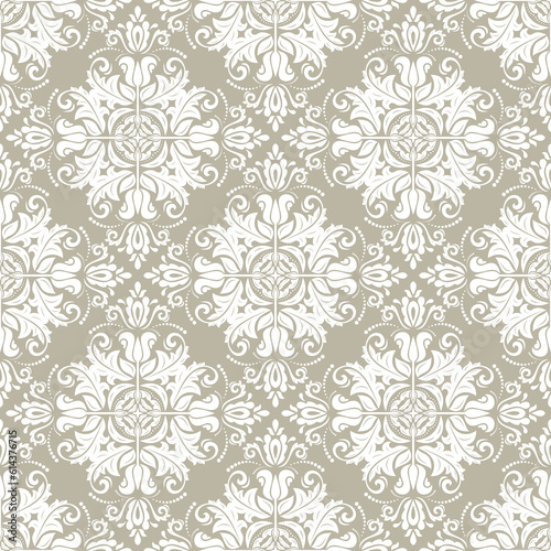 Classic seamless pattern. Damask orient ornament. Classic vintage golden and white background. Orient ornament for fabric, wallpaper and packaging