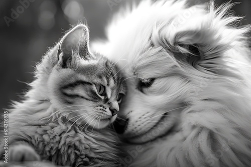 dog and cat in love illustration generative ai