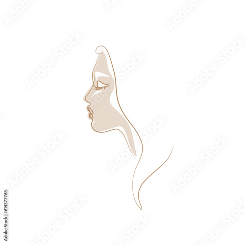 Profile of beautiful girl with long hair one line art. Beautiful woman fashion abstract female portrait, isolated vector illustration. Tattoo, print and logo design for spa or beauty salon.