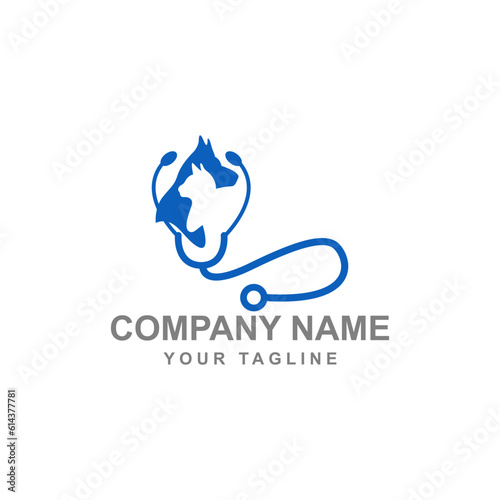 Dog, cat and stethoscope logo. Veterinary clinic illustration. Animal logo.