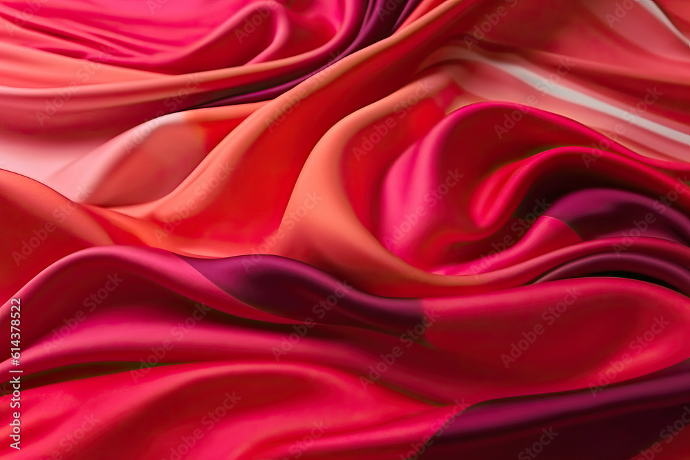 Fototapeta premium Pink and Red Fabric with Ripples and Folds,red satin background,red silk background,red satin fabric
