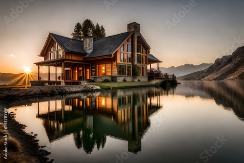 reflection of a house in the water