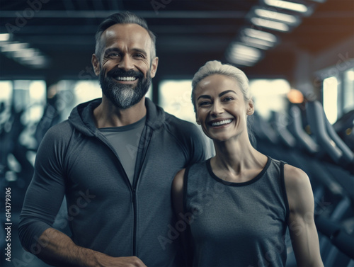 A healthy woman and a healthy man training at the gym 11