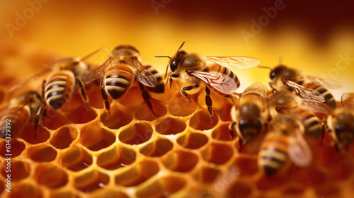 Close up photography of bees in a honeycomb