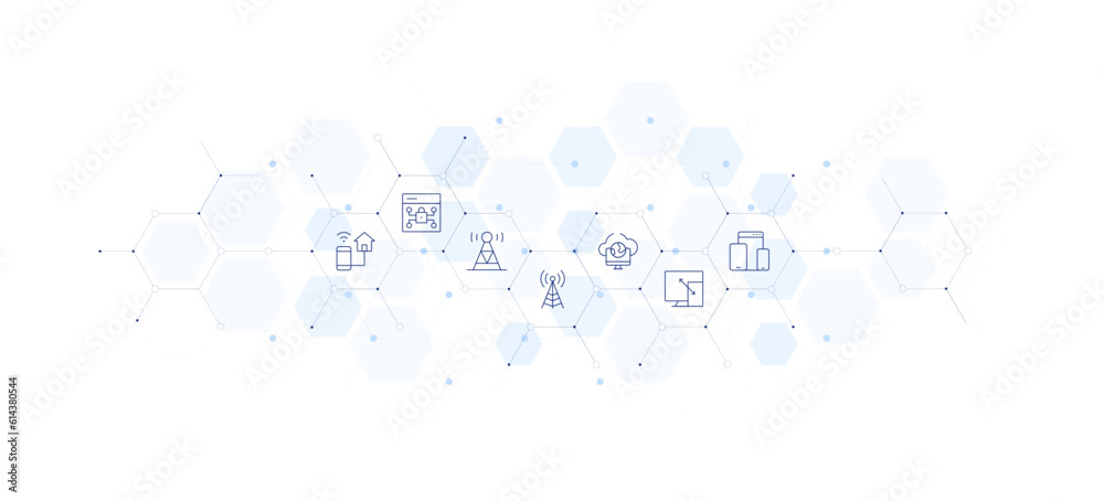 Internet banner vector illustration. Style of icon between. Containing phone, protection, radio antenna, radio tower, remote access, responsive, responsive design.