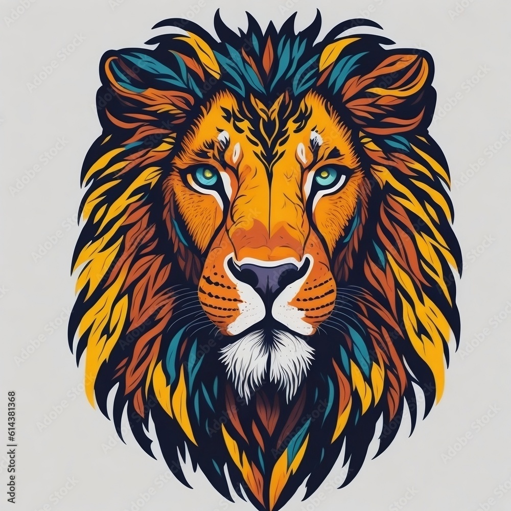 Colorful lion face with isolated background Colorful lion face with isolated background