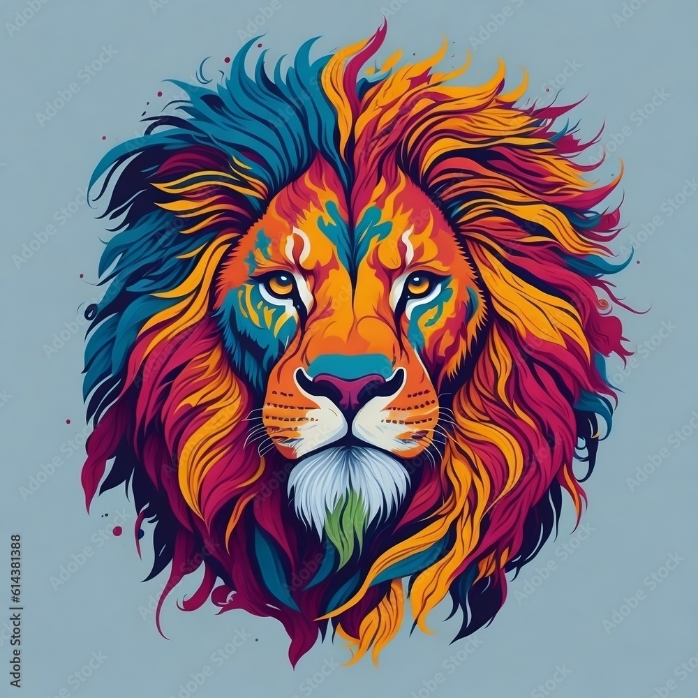 Colorful lion face  with isolated background