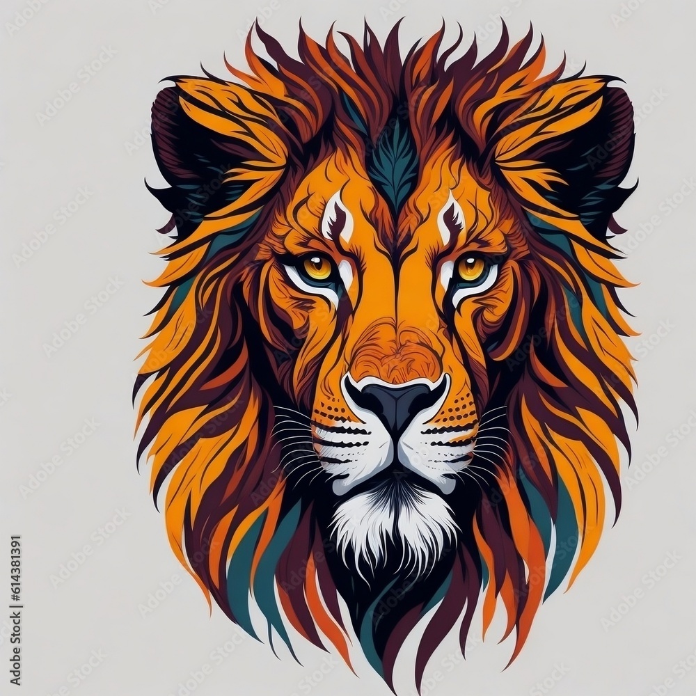 Colorful lion face with isolated background