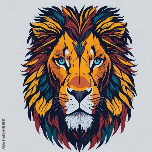 Colorful lion face with isolated background