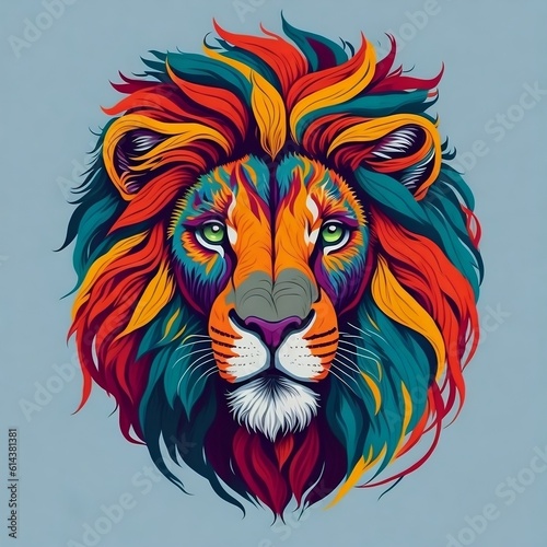 Colorful lion face with isolated background © Generative Ai