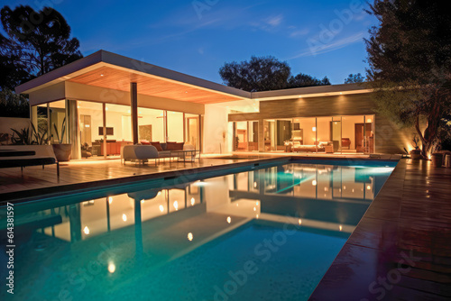 Modern pool with sleek lines and a minimalist design, imparting a sense of contemporary elegance and sophistication © Microgen