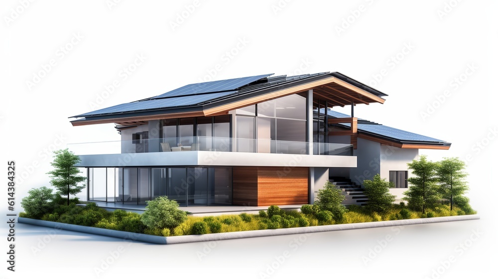 Сontemporary residence featuring solar panels against a isolated background. Generative Ai Сontemporary residence featuring solar panels against a isolated background. Generative Ai