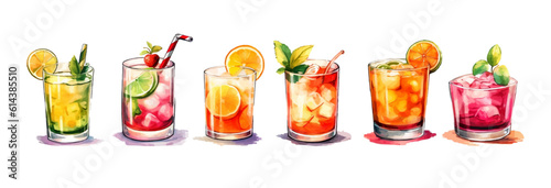Hand drawn illustration of set of cocktails