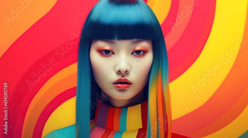 An illustration of a fashion portrait  combined with abstract art., AI Generated.