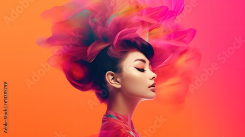 An illustration of a fashion portrait  combined with abstract art., AI Generated.