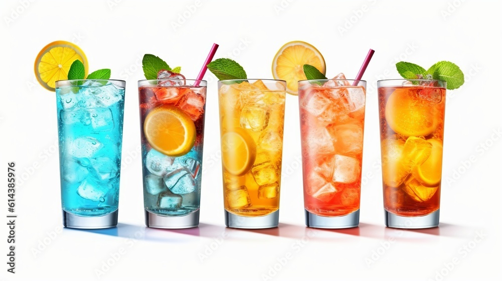 Summer set cocktails. Isolated on white background. Generative Ai Summer set cocktails. Isolated on white background. Generative Ai