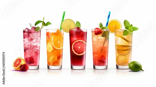 Summer set cocktails. Isolated on white background. Generative Ai