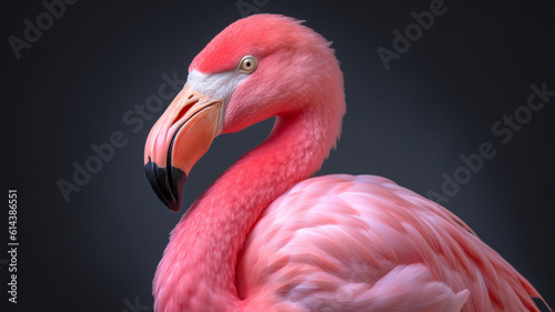 Pink flamingo in studio, Generative AI.