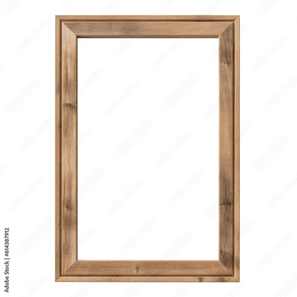 Wooden frame isolated on transparent background. Natural wood portrait