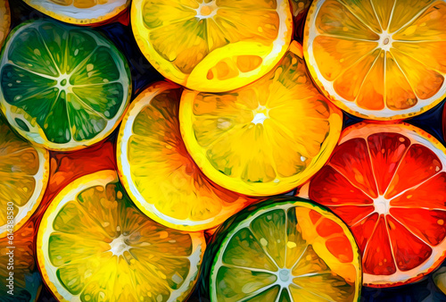 background of citrus fruits in bright colors